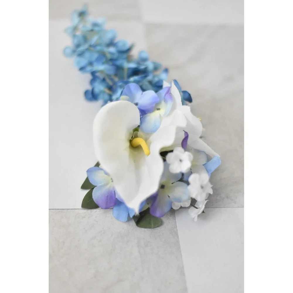 Handmade Floral Hair Clip Women OS Blue White Calla Lily Hydrangea Barrette